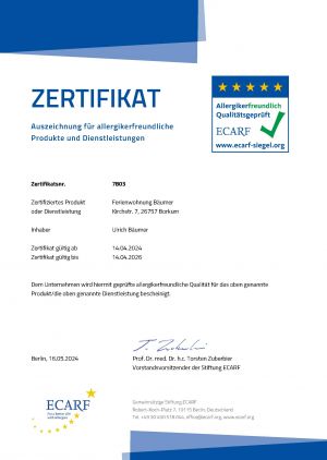 Die Ferienwohnung Bäumer ist als allergikerfreundlich zertifiziert. - Bild 7: Nichtraucher-Ferienwohnung Bäumer auf Borkum