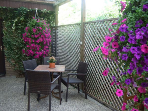 Hier haben die Raucher unter Ihnen die Möglichkeit geschützt eine Zigarette zu rauchen. - Bild 15: Fünf Sterne Ferienwohnung "Schwalbe" in Leer (Ostfriesland), Garten, ruhig