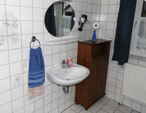 Dusche & WC, Haartrockner, , gefliester Boden. - Bild 8: Nordsee-Ferienwohnung Struckum auch mit Hund